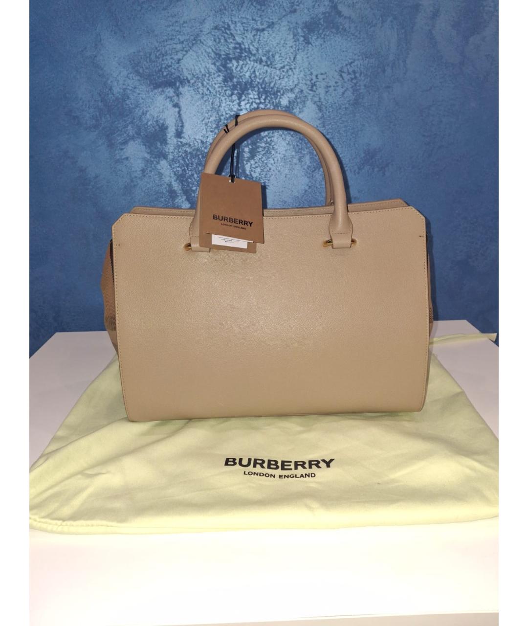 BURBERRY Бежевая кожаная сумка тоут, фото 6