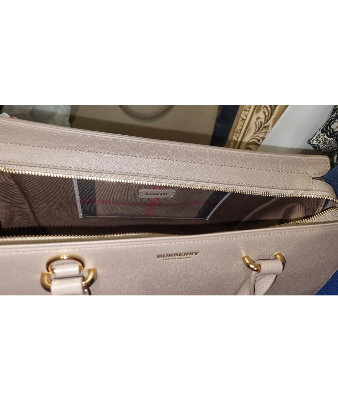 BURBERRY Бежевая кожаная сумка тоут, фото 5