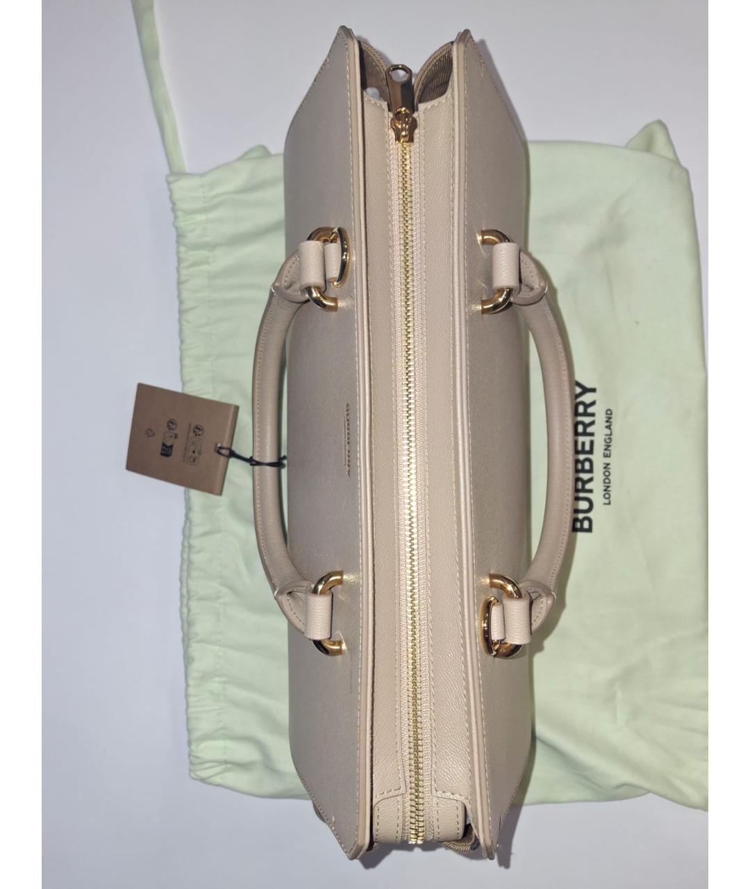 BURBERRY Бежевая кожаная сумка тоут, фото 4