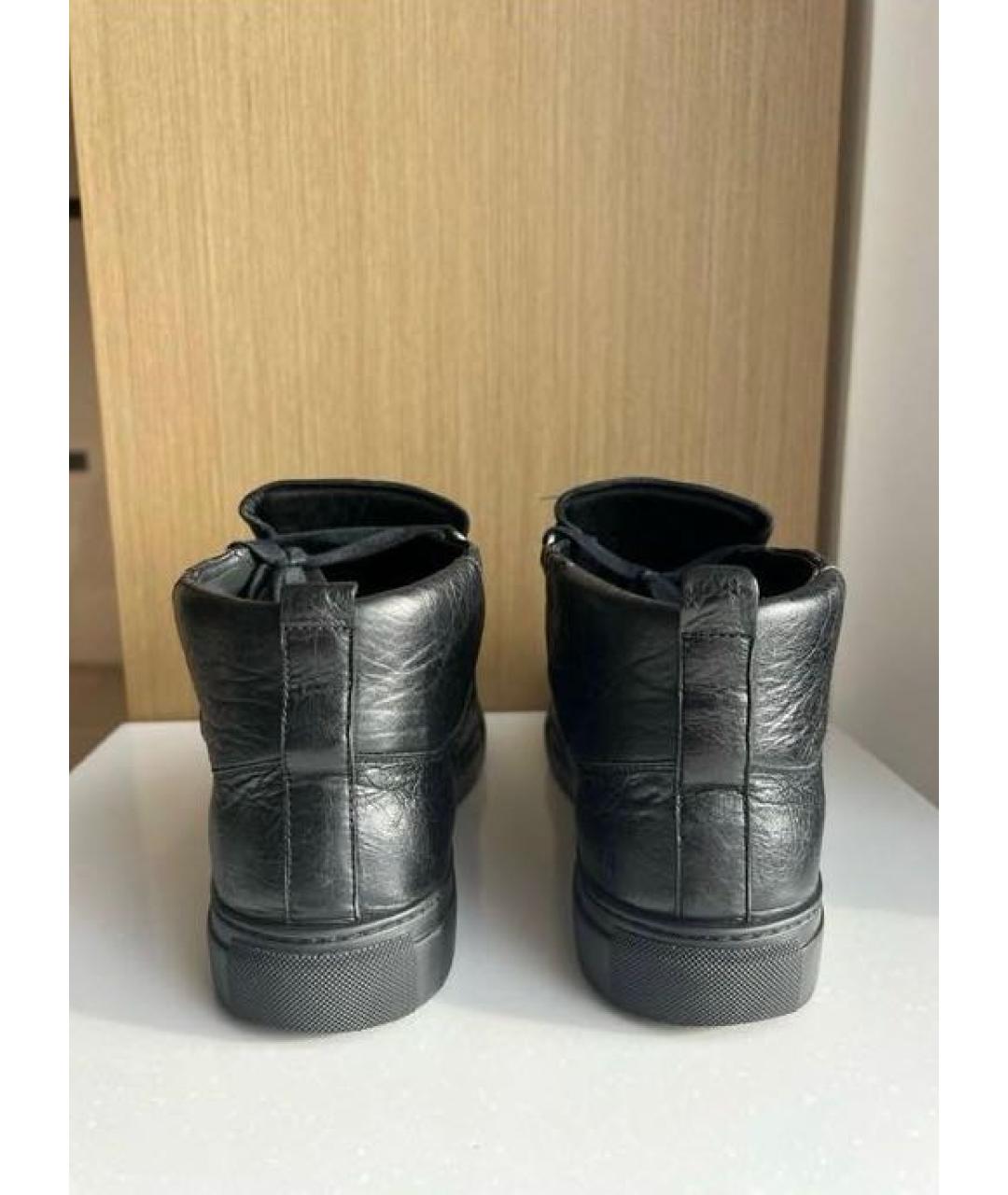 BALENCIAGA Черные кожаные высокие кроссовки / кеды, фото 4