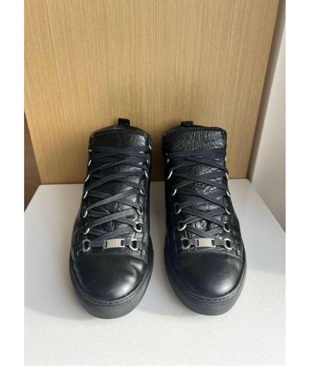 BALENCIAGA Черные кожаные высокие кроссовки / кеды, фото 2