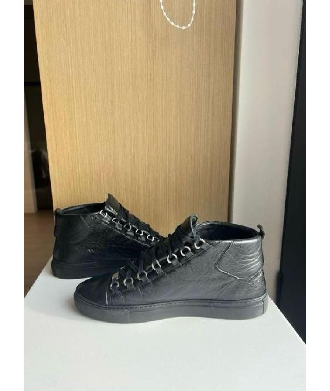 BALENCIAGA Черные кожаные высокие кроссовки / кеды, фото 6