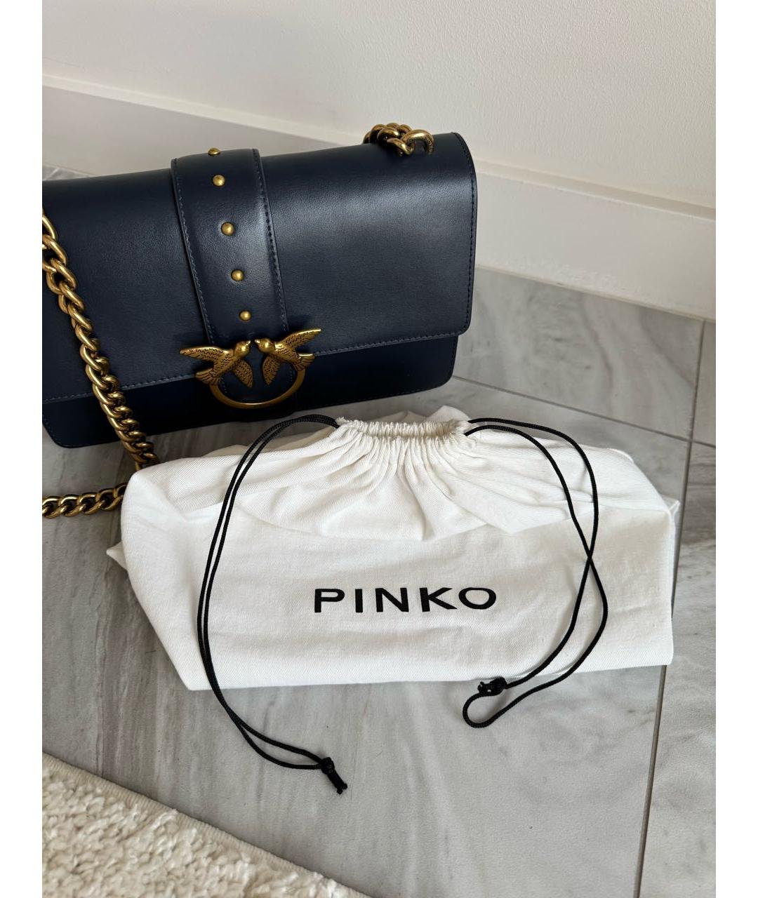 PINKO Темно-синяя кожаная сумка через плечо, фото 4