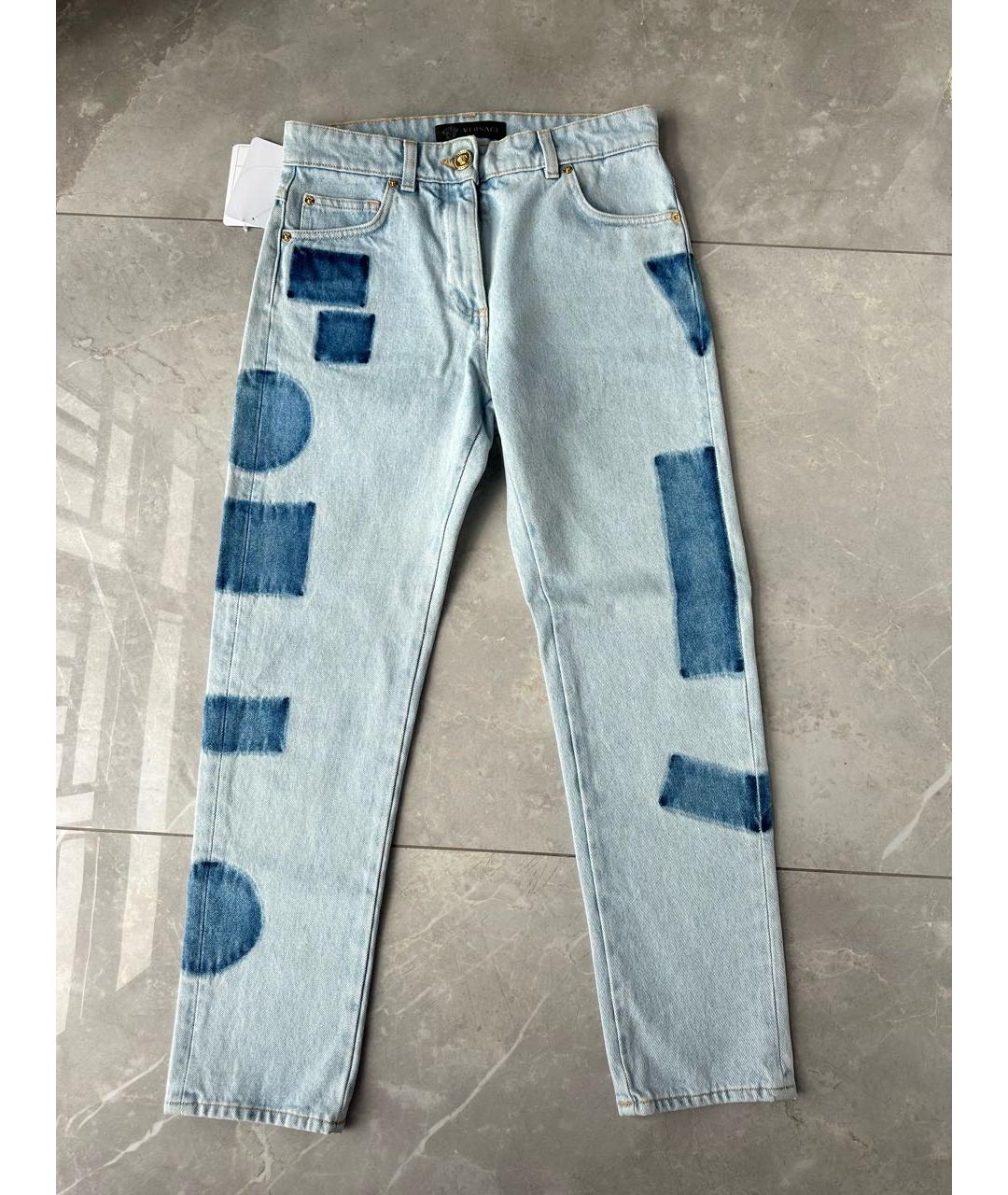 VERSACE Голубые хлопковые прямые джинсы, фото 7