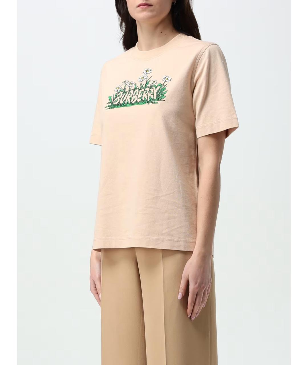 BURBERRY Бежевая хлопковая футболка, фото 3