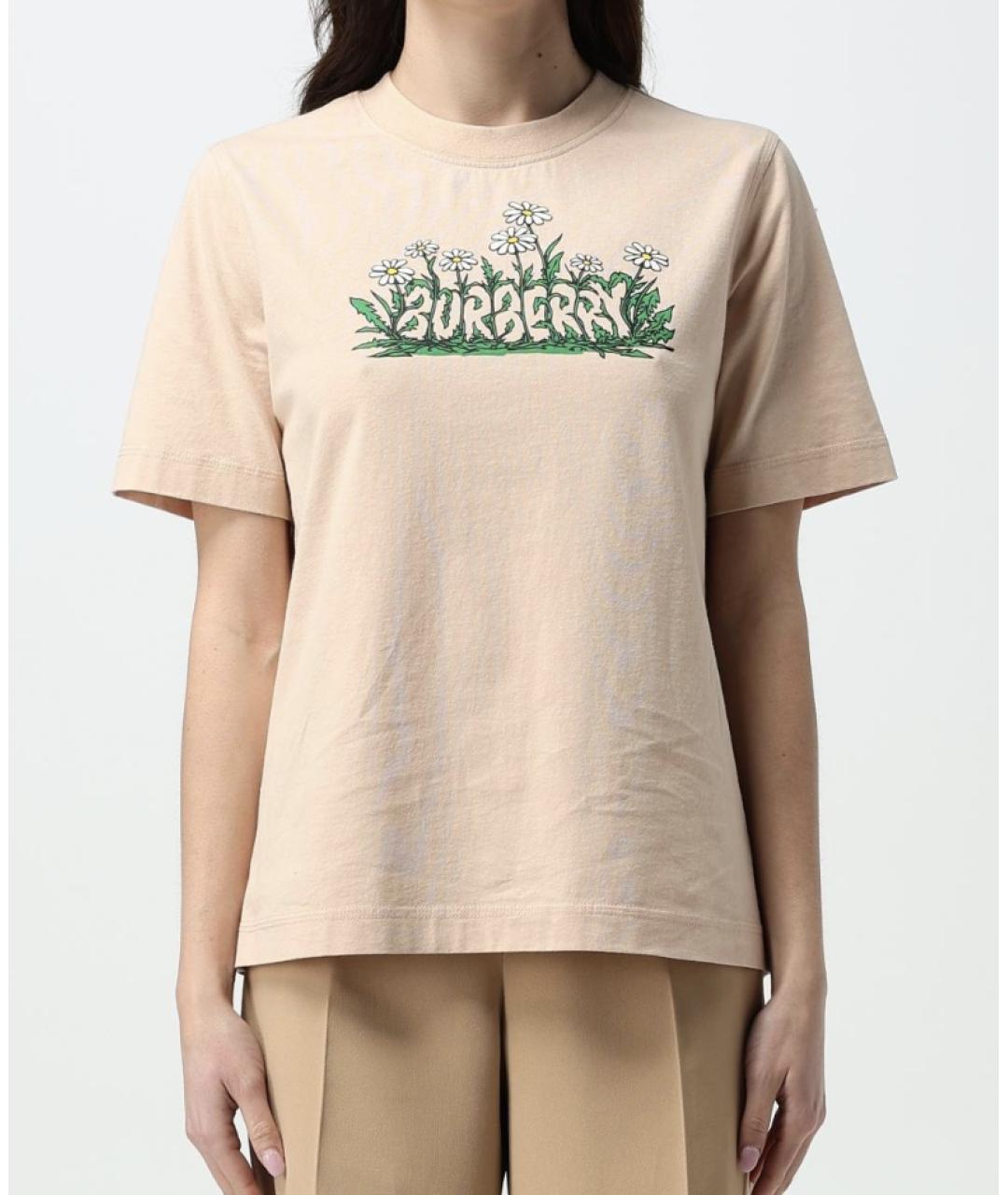 BURBERRY Бежевая хлопковая футболка, фото 4