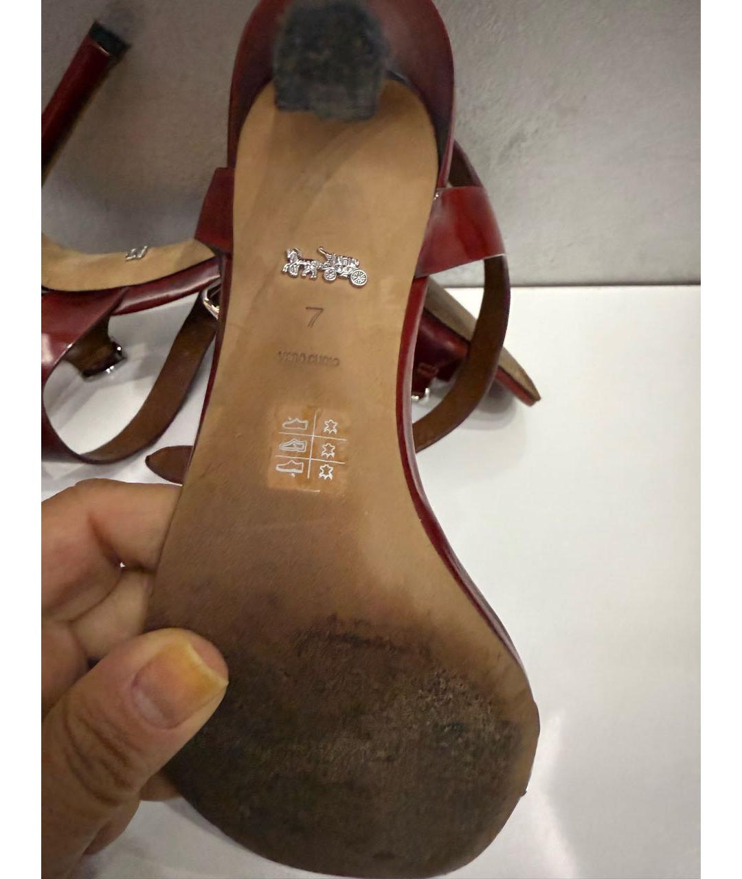 COACH Бордовые босоножки из лакированной кожи, фото 7