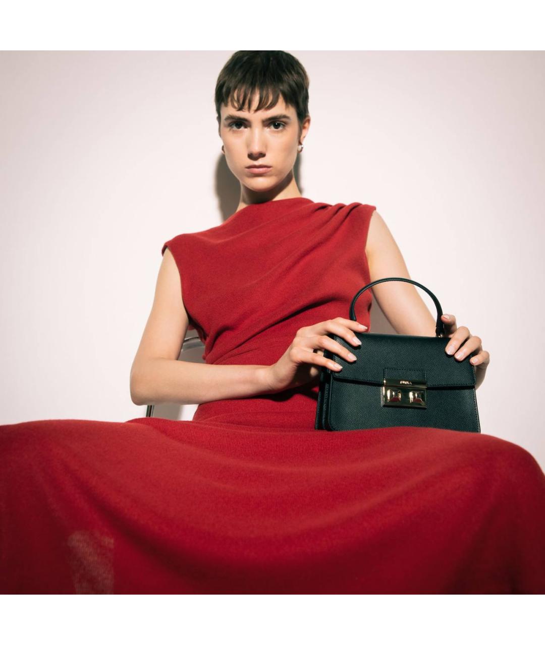 FURLA Черная кожаная сумка с короткими ручками, фото 5