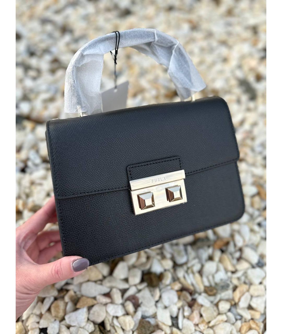FURLA Черная кожаная сумка с короткими ручками, фото 6