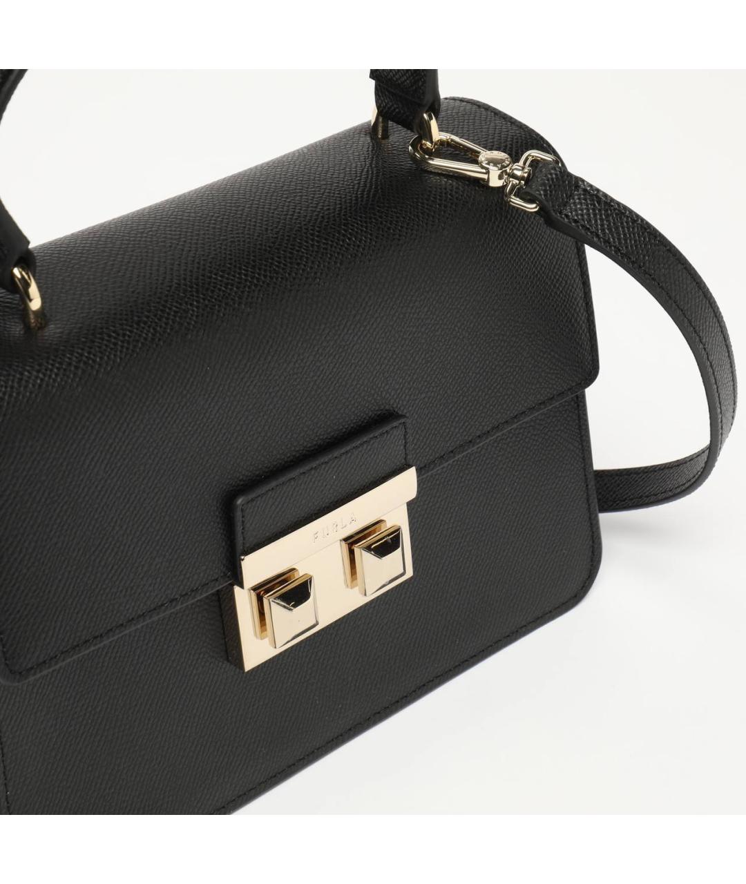 FURLA Черная кожаная сумка с короткими ручками, фото 4