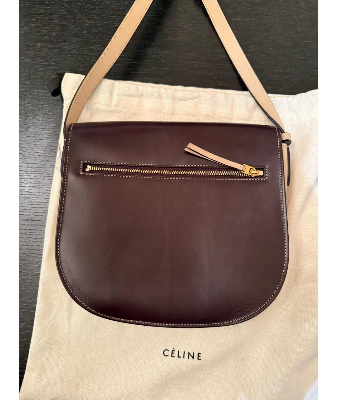 CELINE Бордовая кожаная сумка через плечо, фото 3