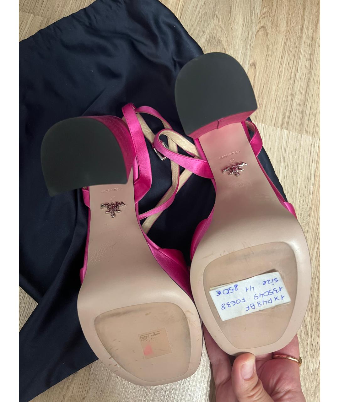 PRADA Розовые текстильные босоножки, фото 5