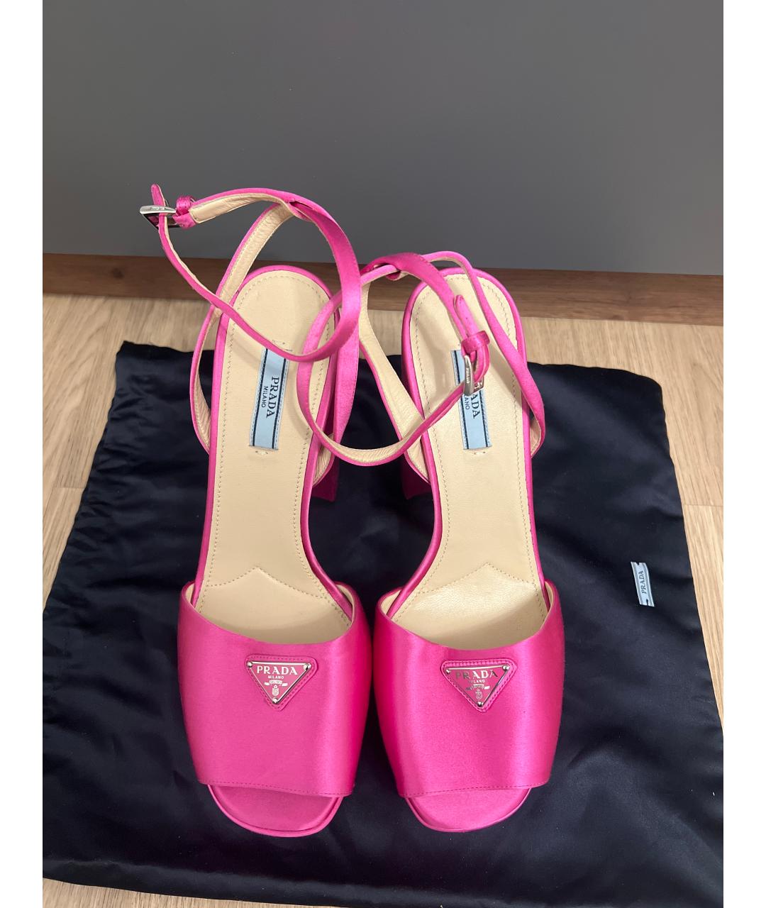 PRADA Розовые текстильные босоножки, фото 2