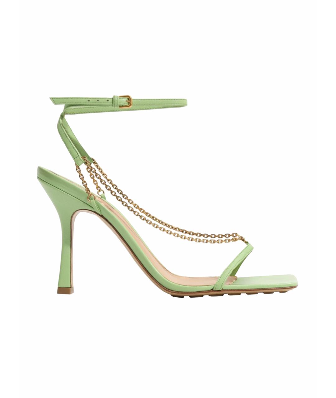 BOTTEGA VENETA Салатовые кожаные босоножки, фото 1