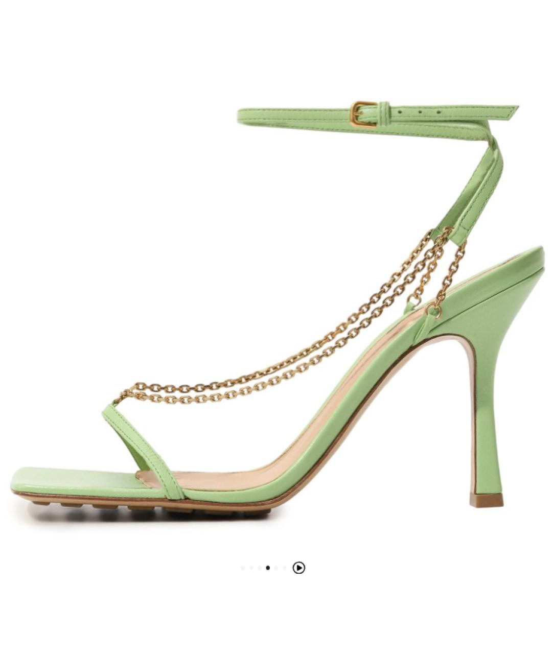 BOTTEGA VENETA Салатовые кожаные босоножки, фото 6