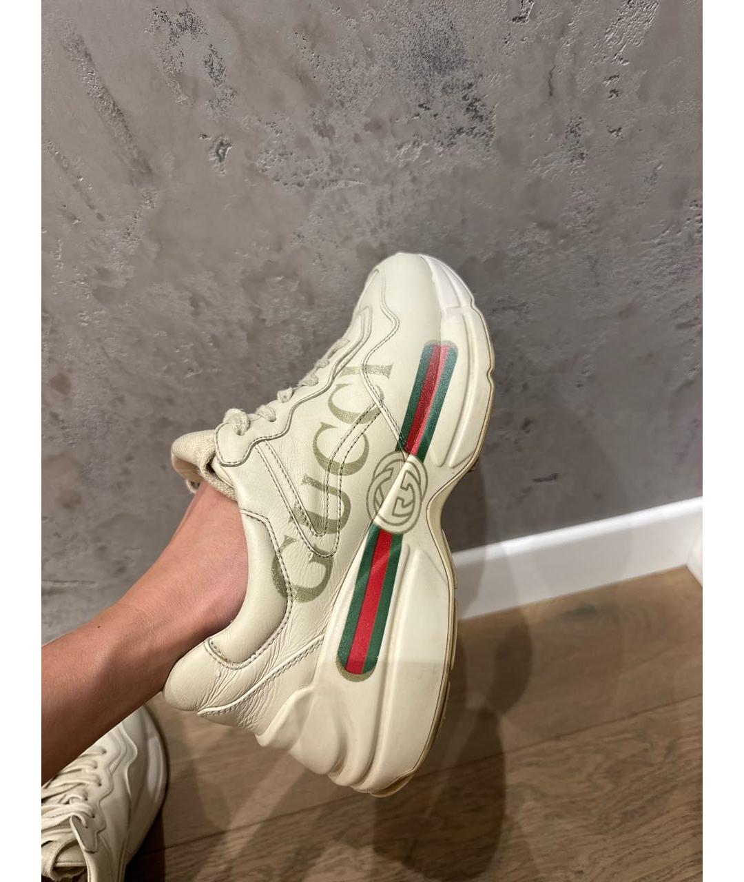 GUCCI Бежевые кожаные кроссовки, фото 5
