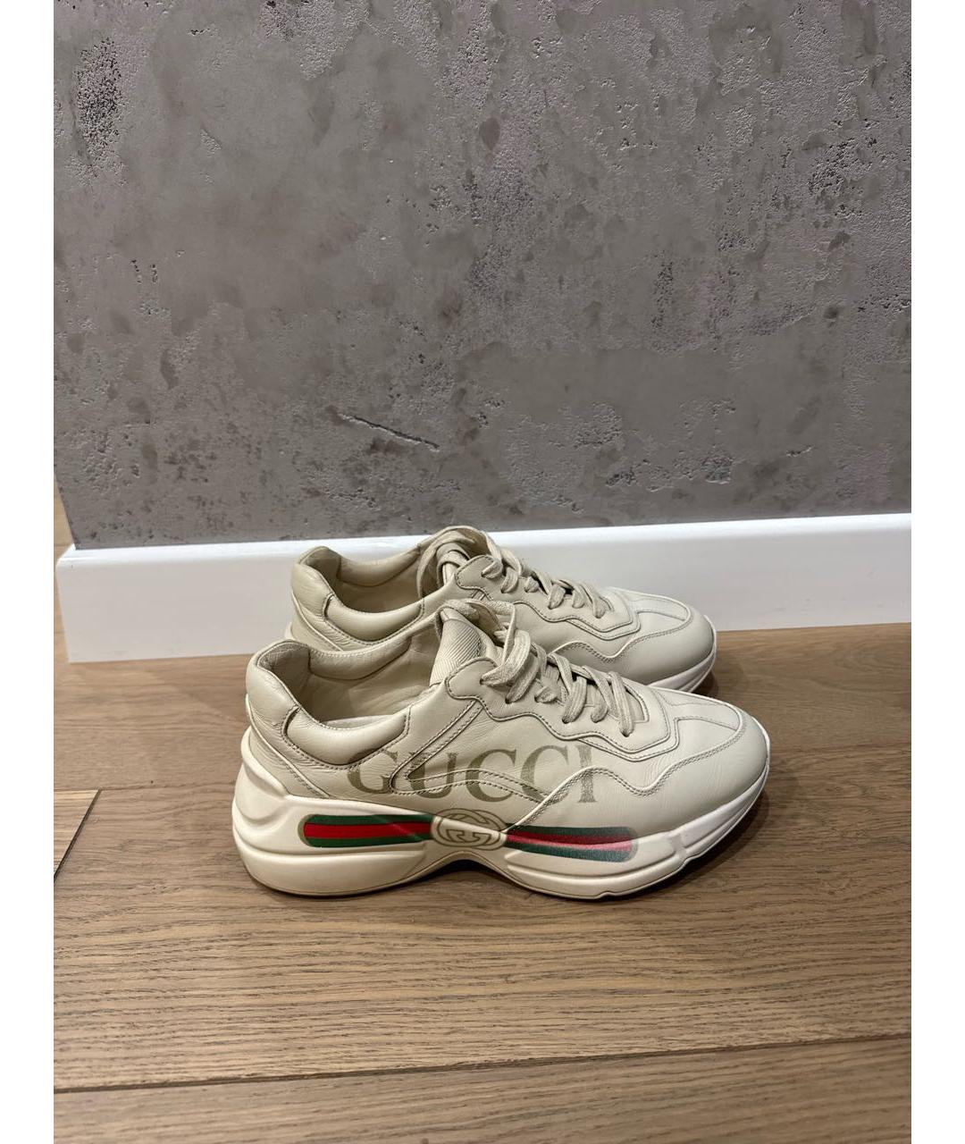 GUCCI Бежевые кожаные кроссовки, фото 8