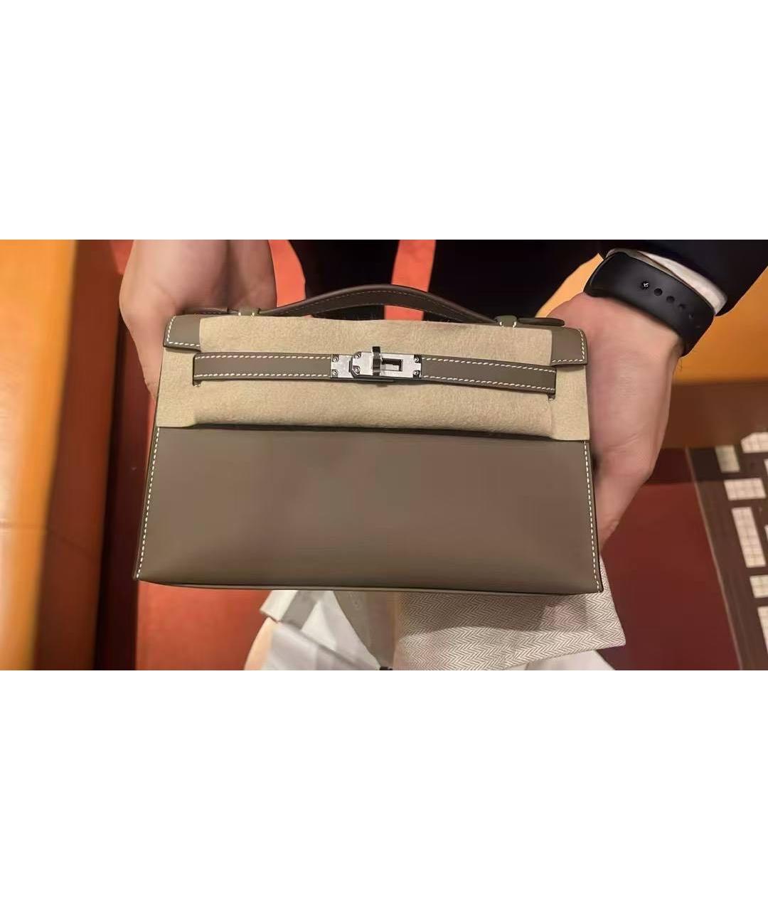 HERMES Коричневая кожаная сумка с короткими ручками, фото 2