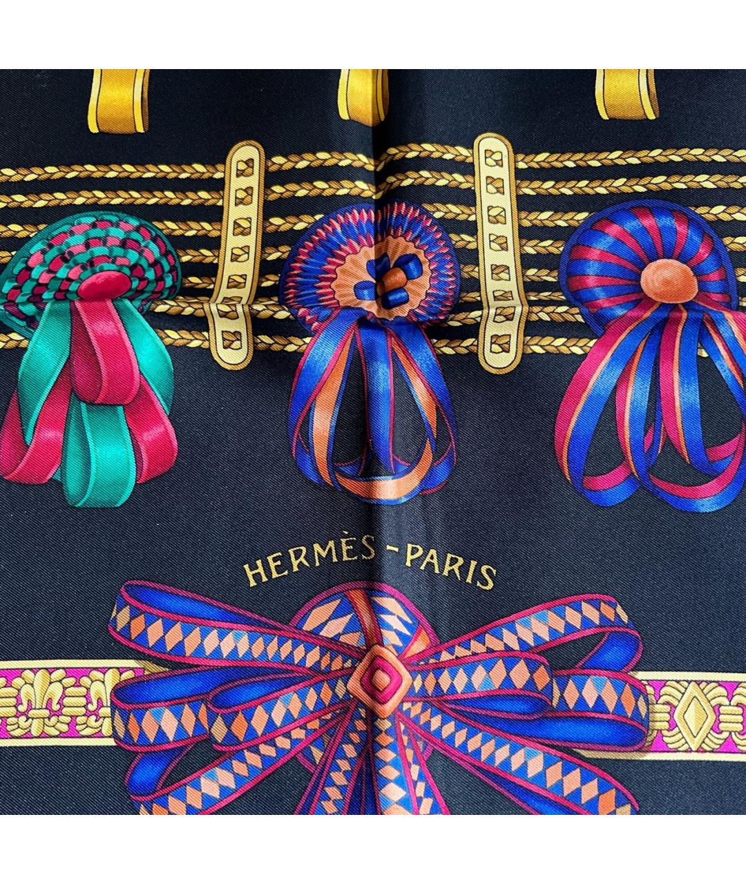 HERMES Черный шелковый платок, фото 3