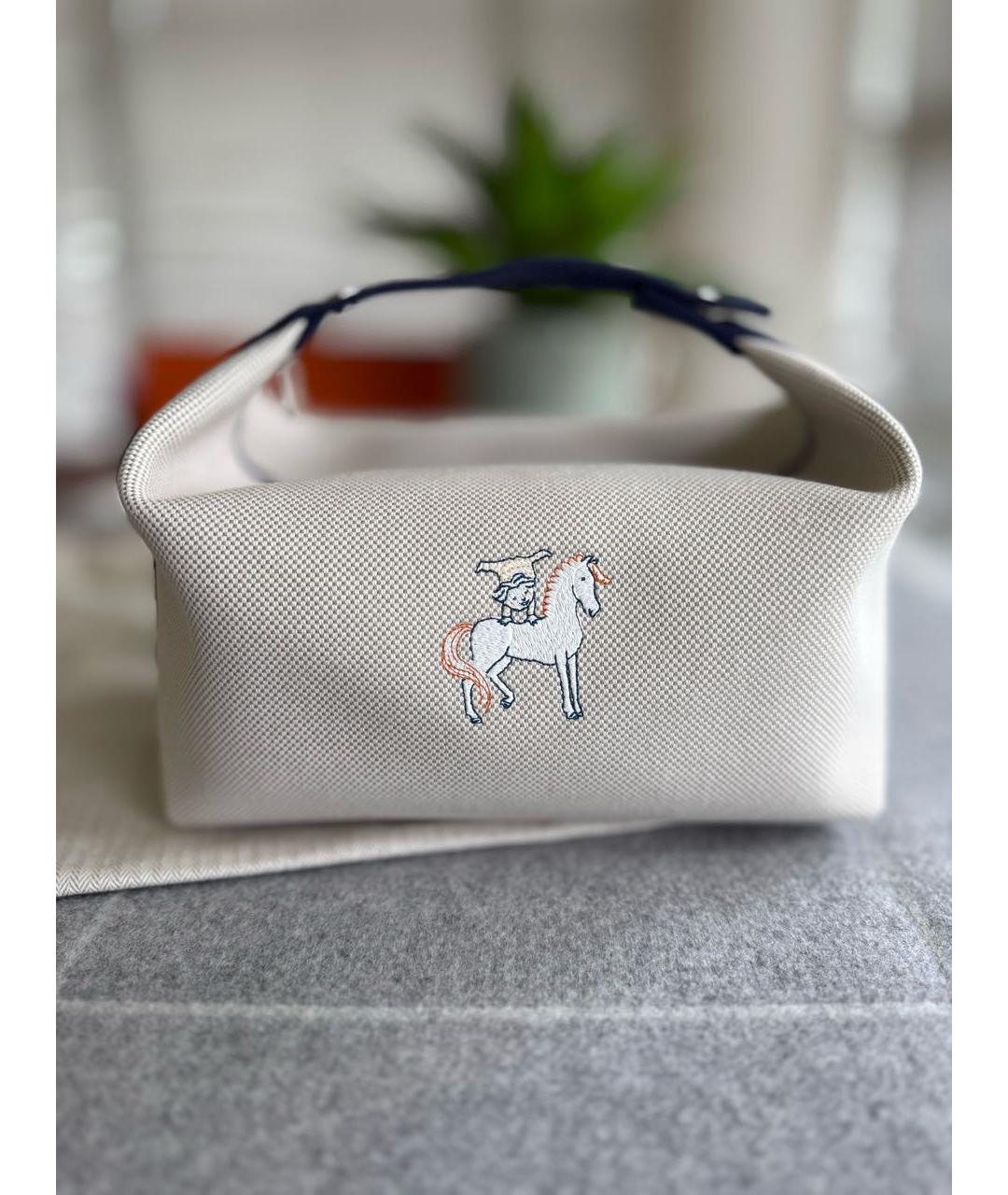 HERMES Серая жаккардовая косметичка, фото 2