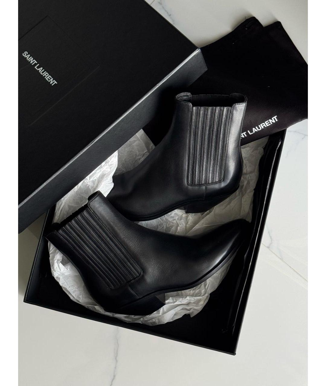 SAINT LAURENT Черные кожаные полусапоги, фото 3