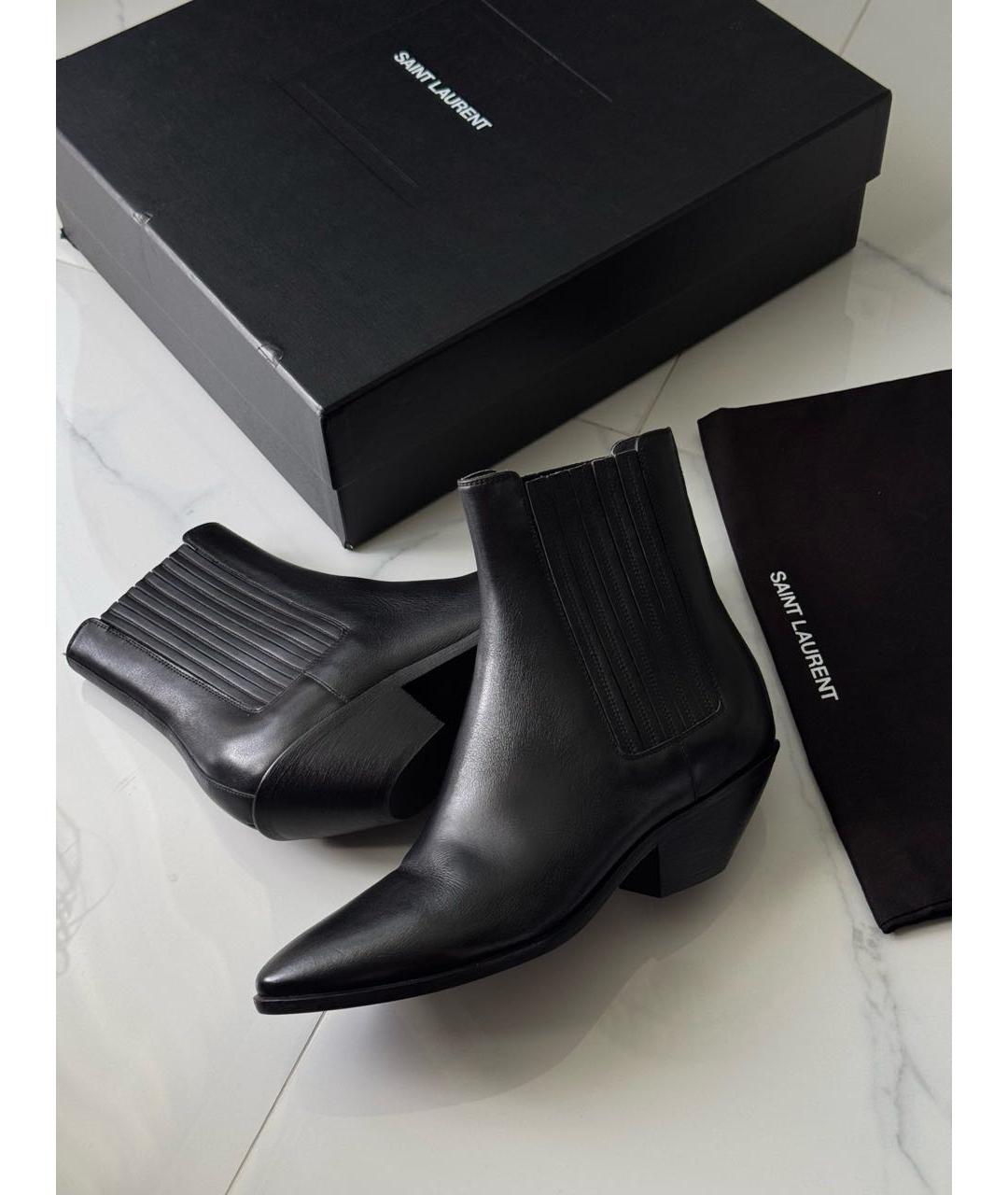 SAINT LAURENT Черные кожаные полусапоги, фото 4