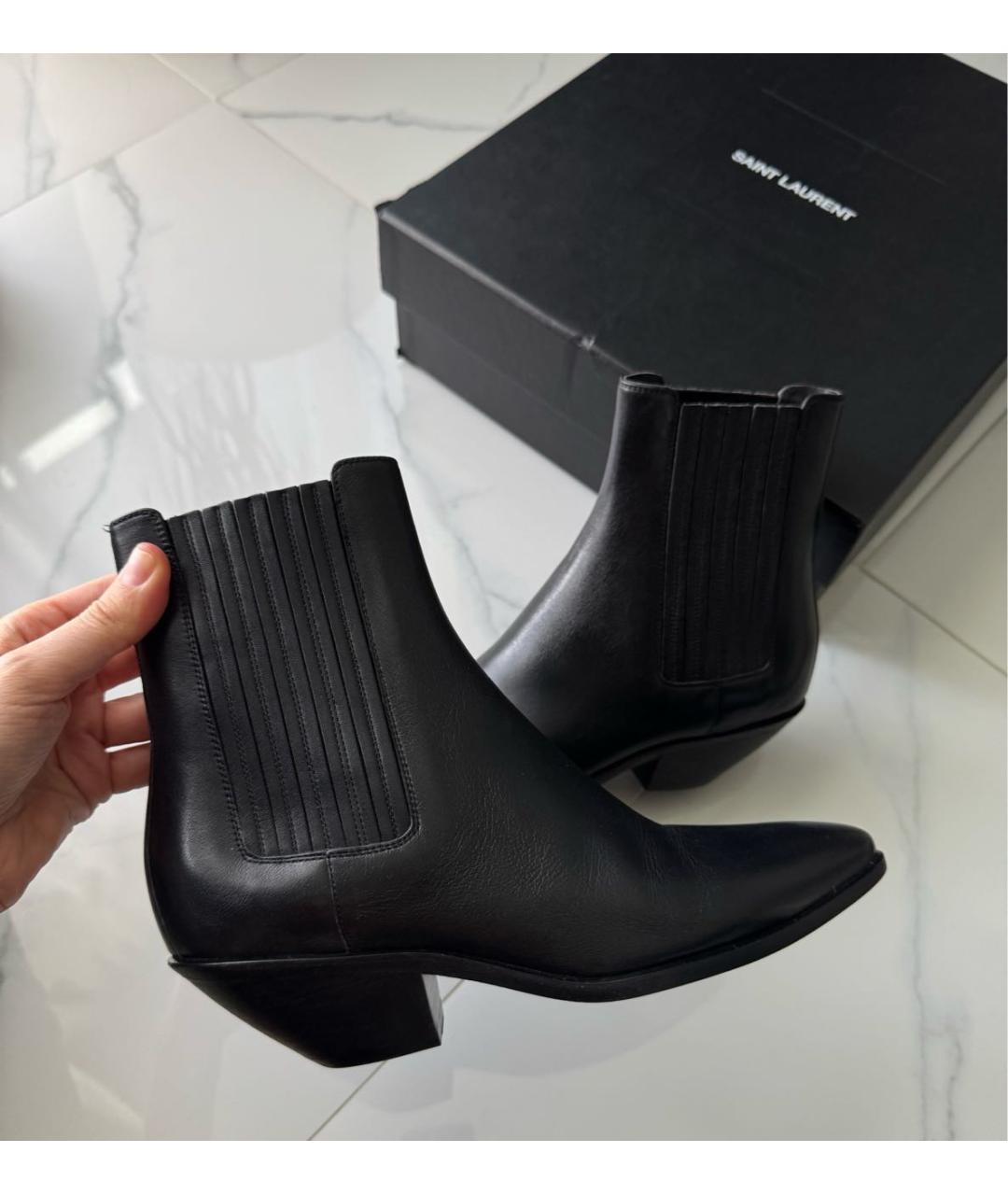 SAINT LAURENT Черные кожаные полусапоги, фото 8
