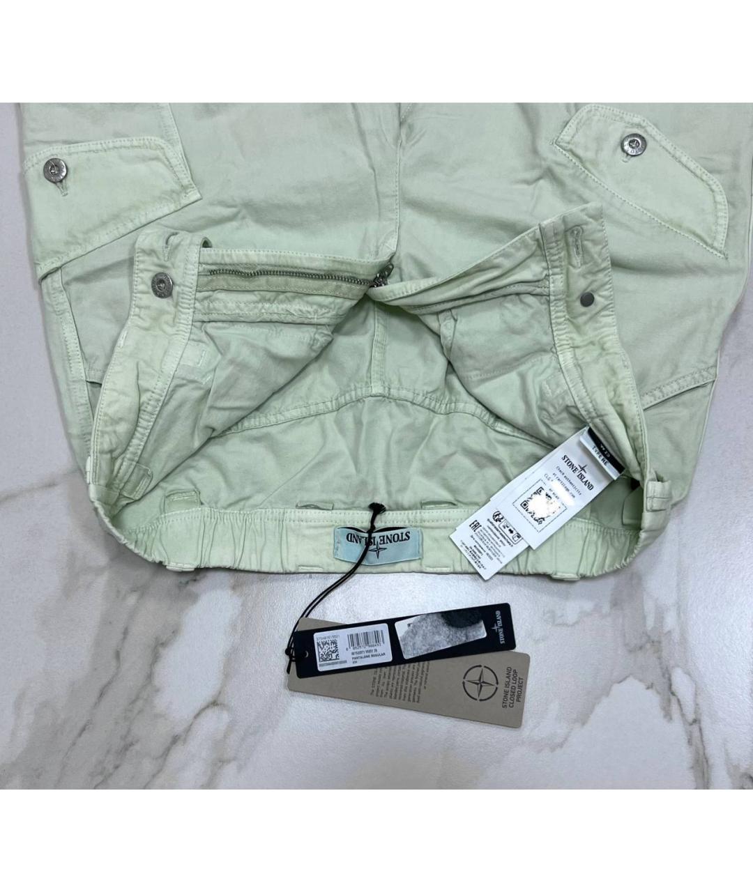 STONE ISLAND Салатовые хлопковые повседневные брюки, фото 3