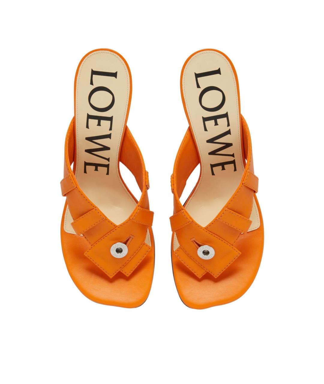 LOEWE Оранжевое кожаные мюли, фото 3