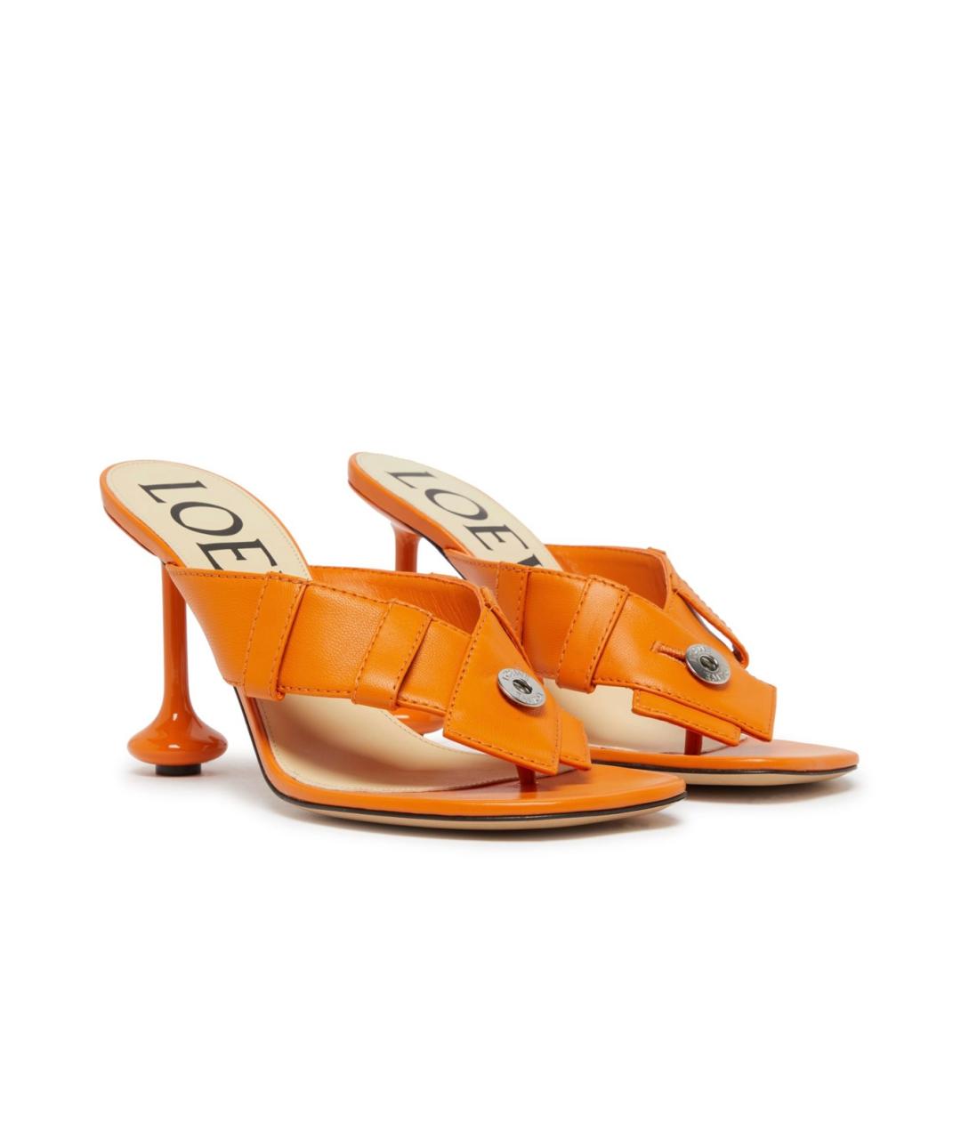 LOEWE Оранжевое кожаные мюли, фото 2