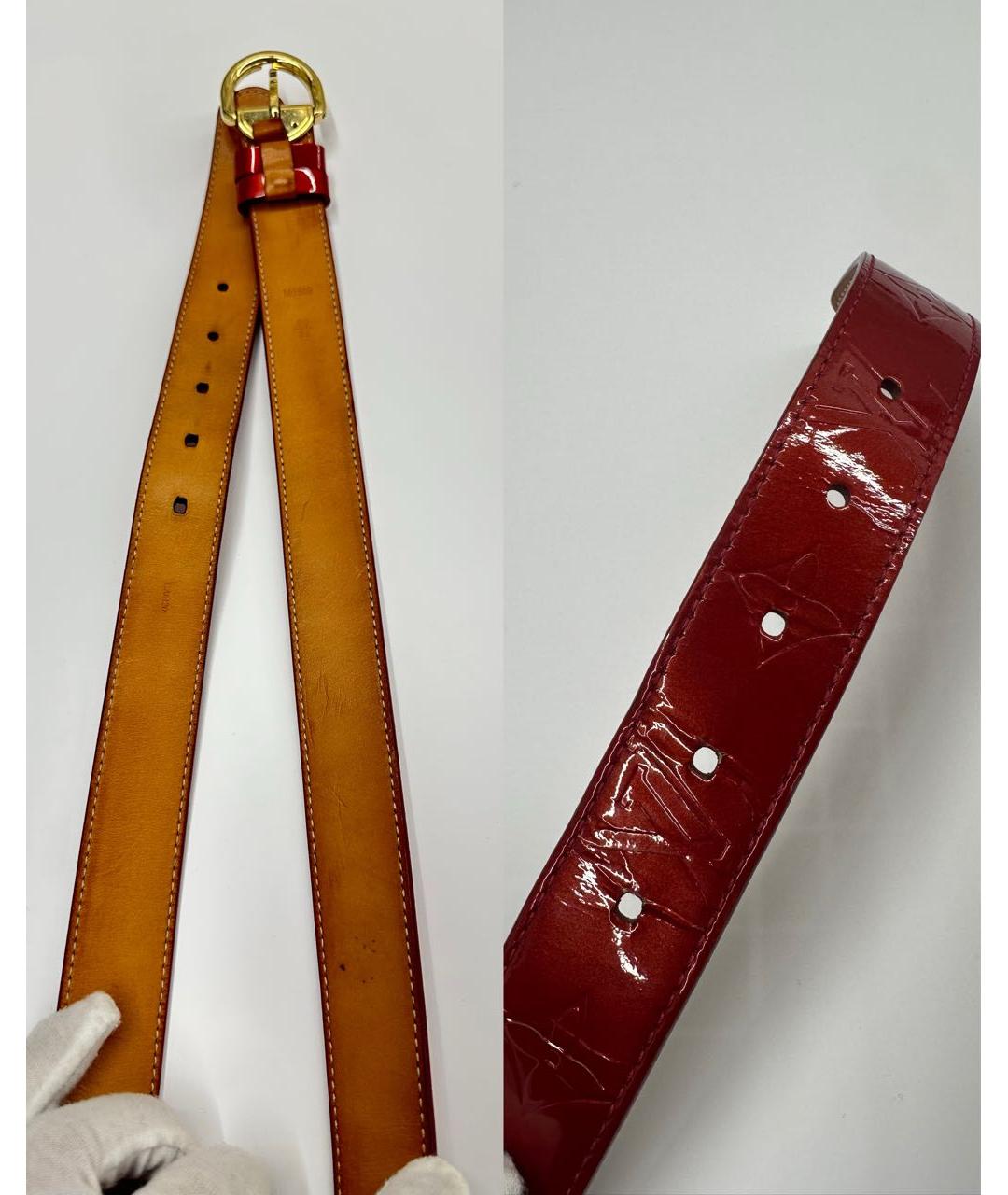 LOUIS VUITTON Бордовый ремень из лакированной кожи, фото 2