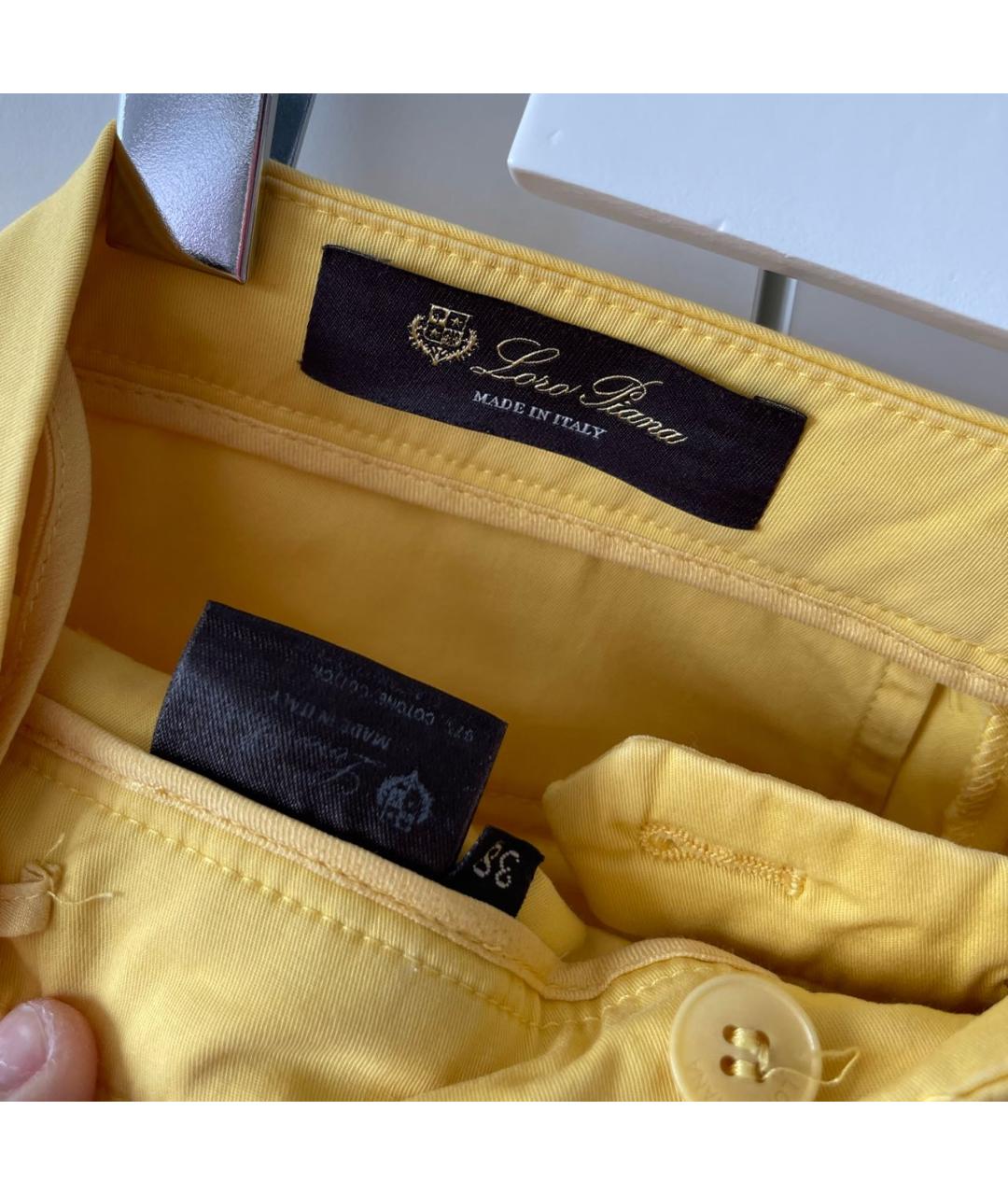 LORO PIANA Желтые хлопковые брюки узкие, фото 3