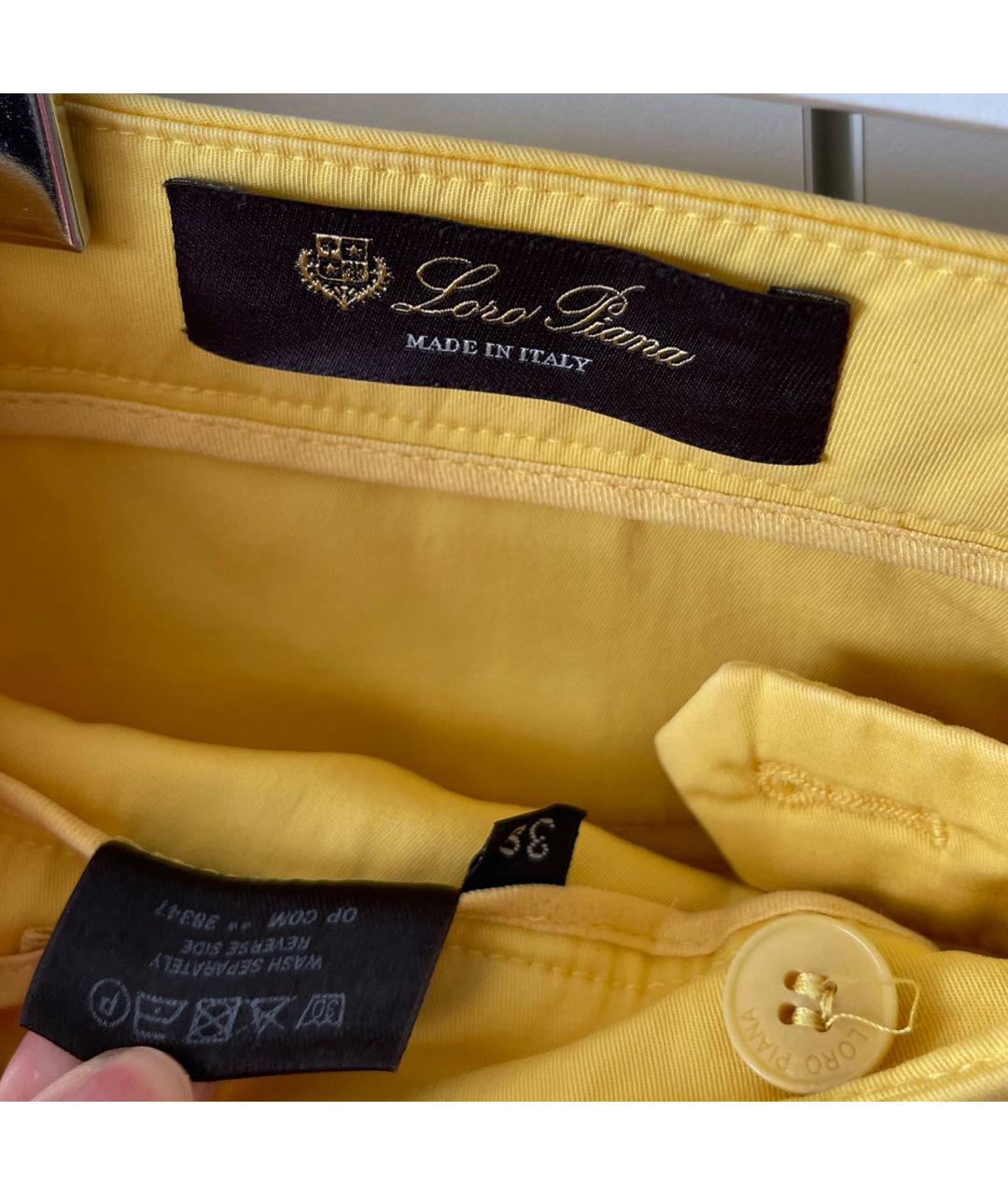 LORO PIANA Желтые хлопковые брюки узкие, фото 4