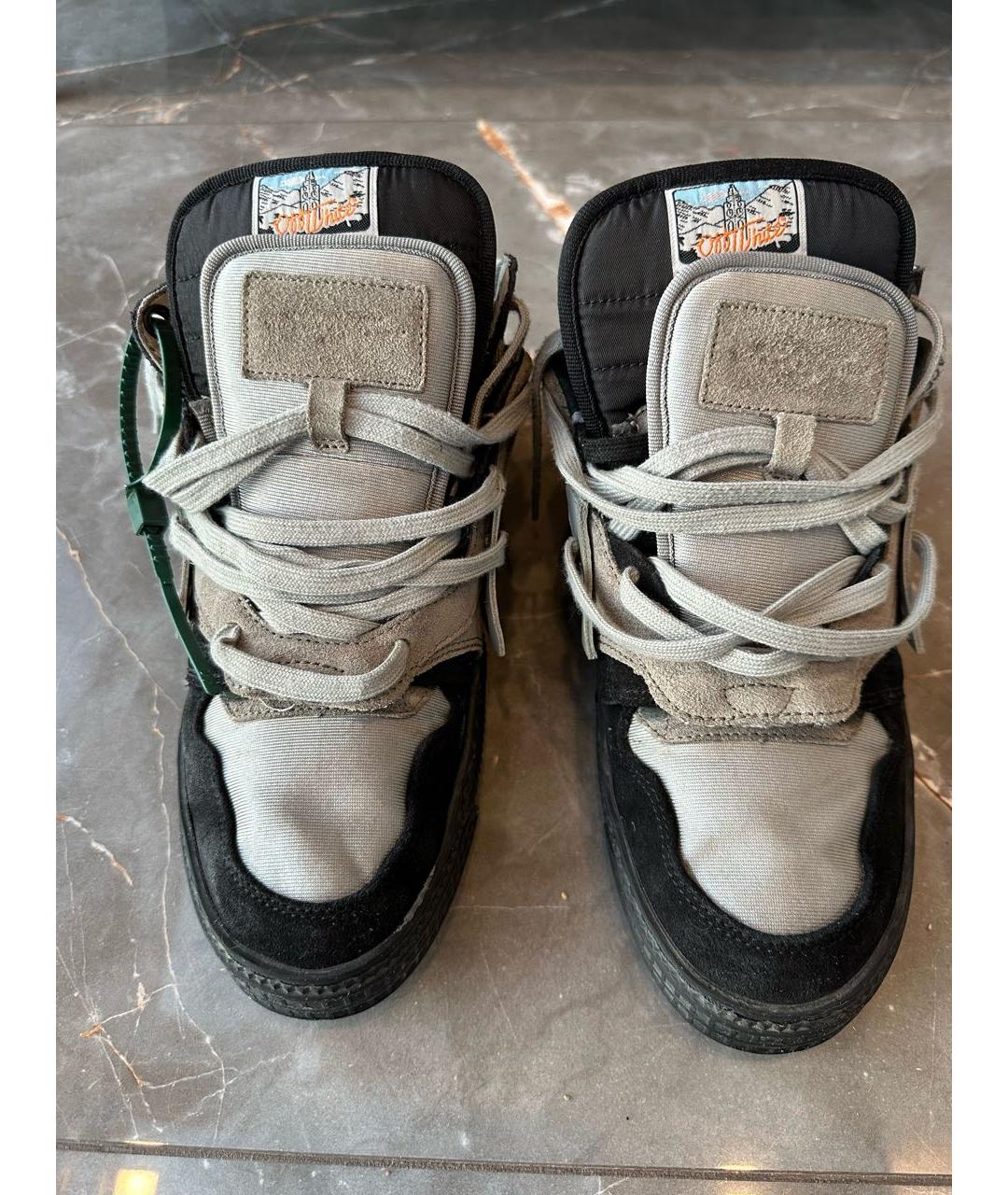 OFF-WHITE Антрацитовые замшевые низкие кроссовки / кеды, фото 2