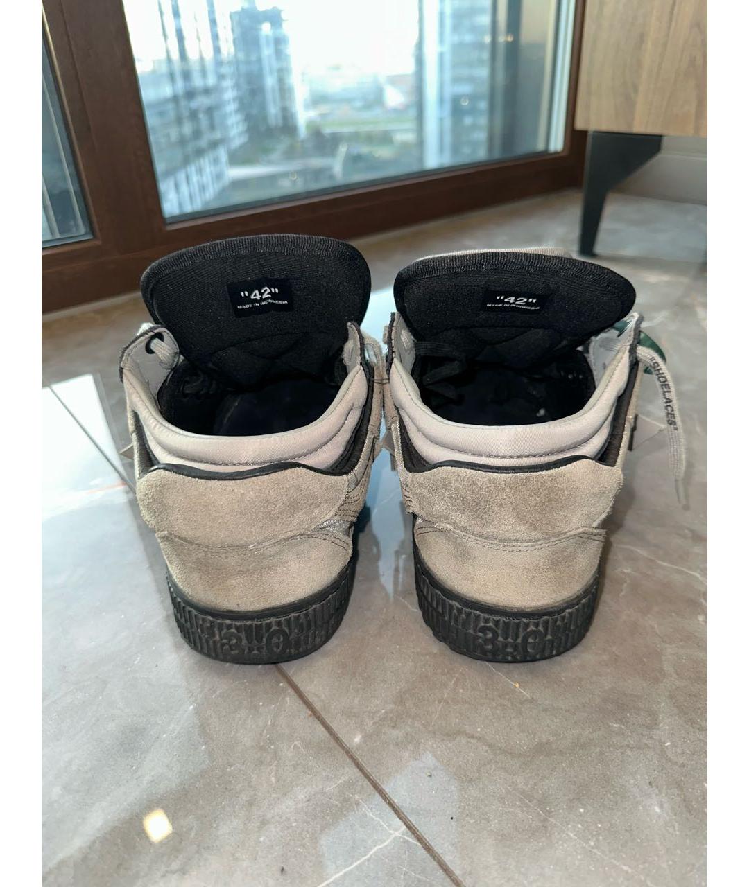OFF-WHITE Антрацитовые замшевые низкие кроссовки / кеды, фото 4