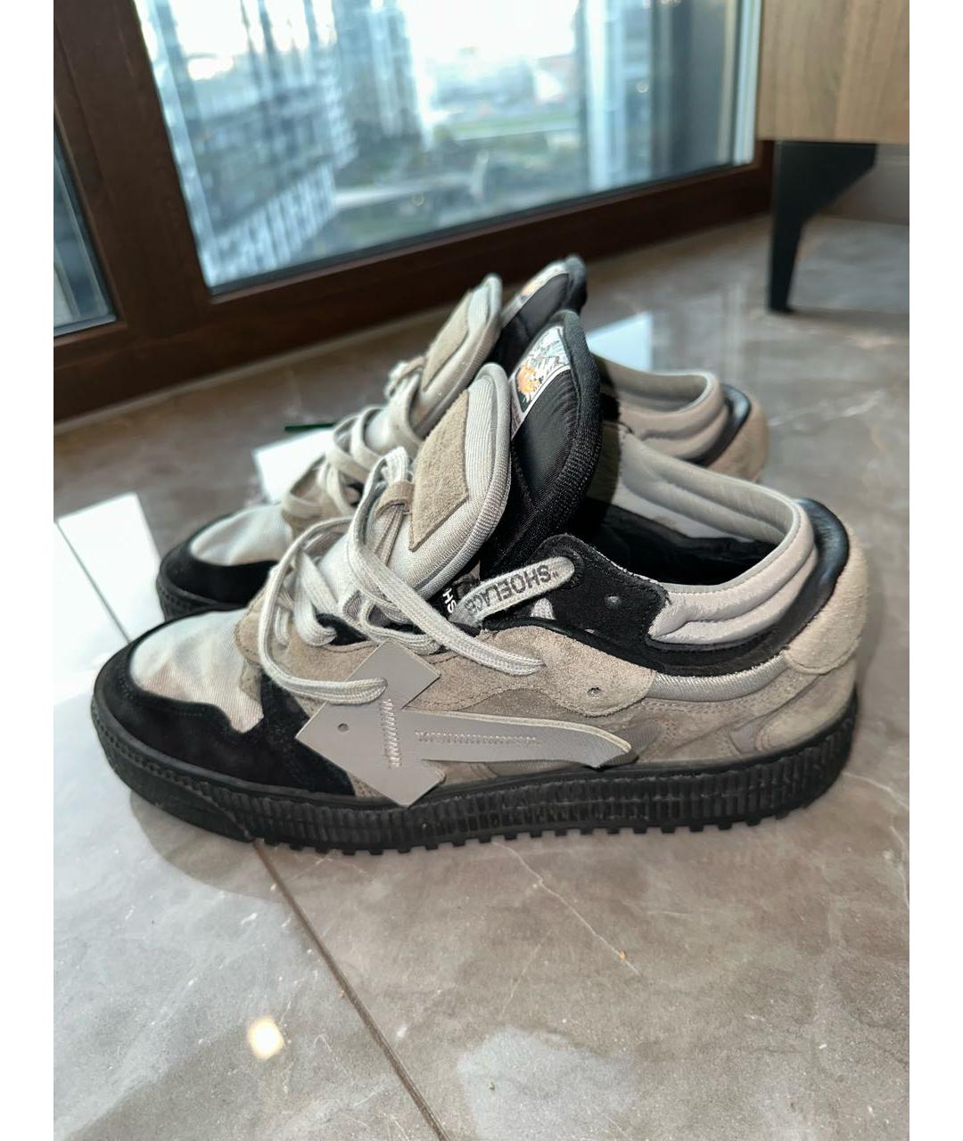 OFF-WHITE Антрацитовые замшевые низкие кроссовки / кеды, фото 6