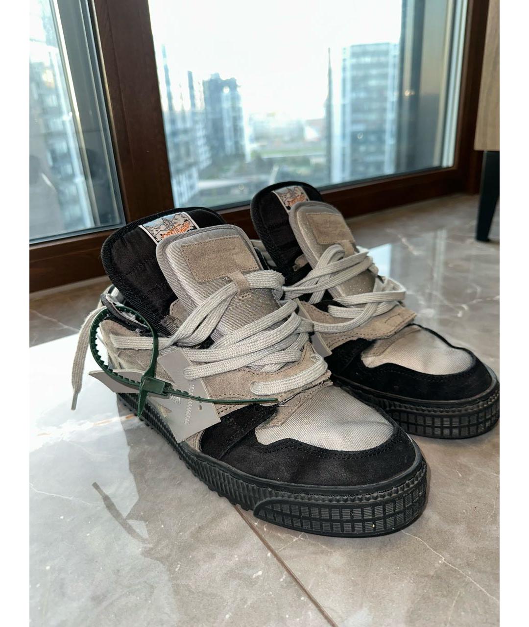 OFF-WHITE Антрацитовые замшевые низкие кроссовки / кеды, фото 5