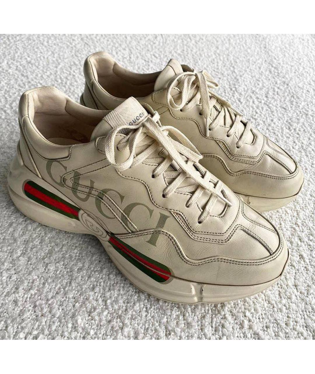 GUCCI Бежевые кожаные кроссовки, фото 4