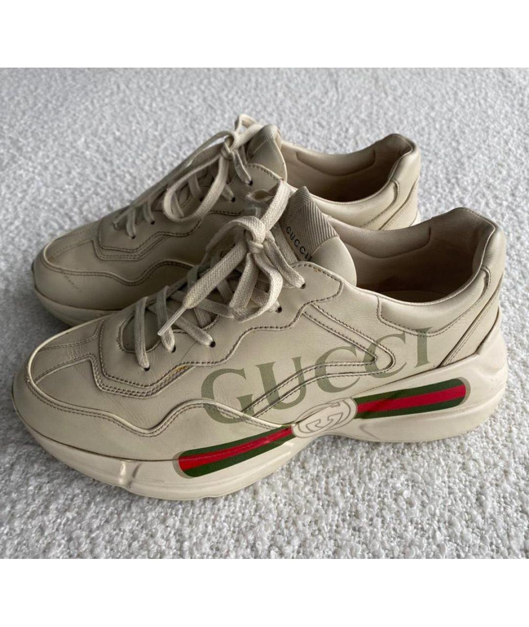 GUCCI Бежевые кожаные кроссовки, фото 8