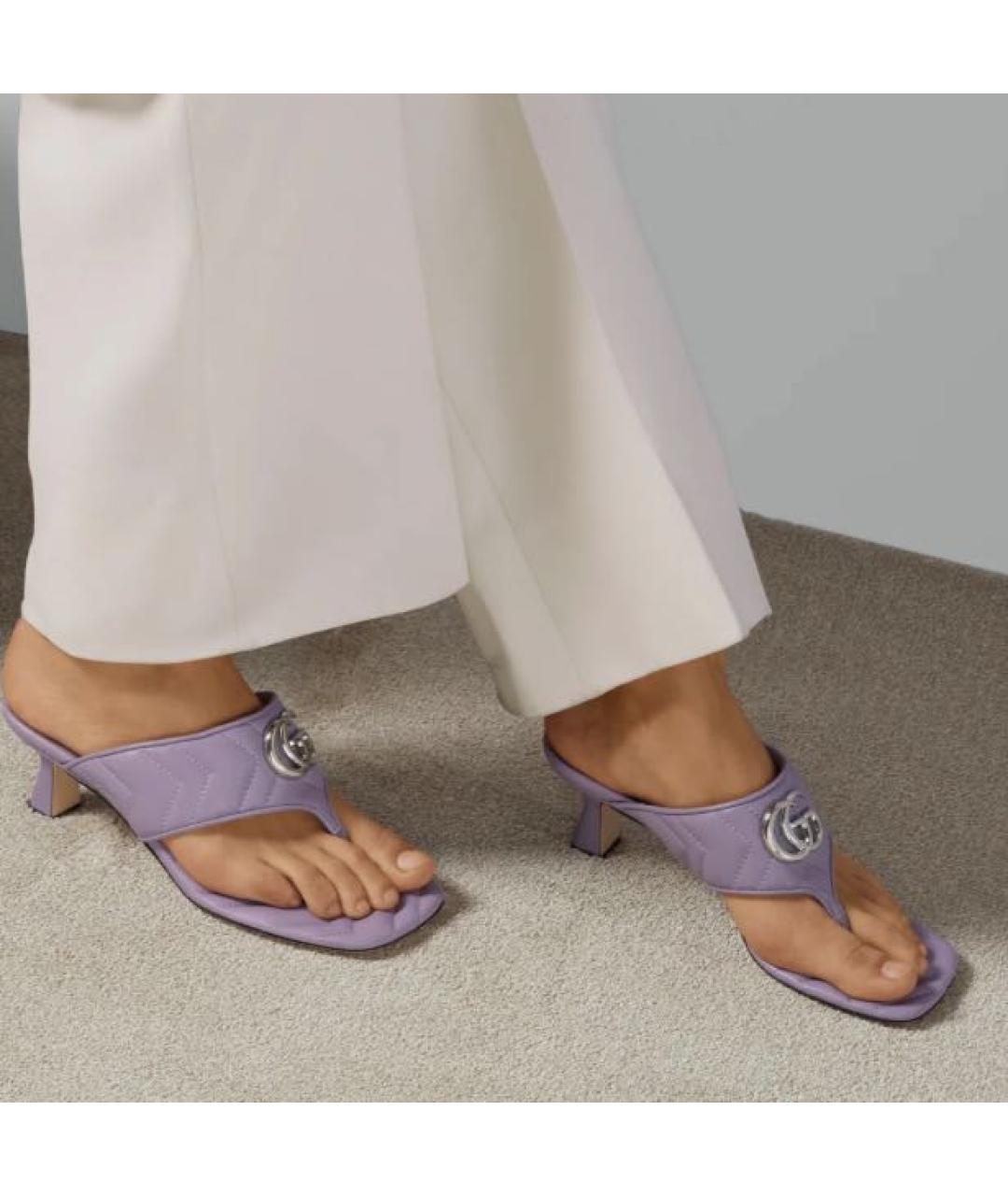 GUCCI Фиолетовые кожаные мюли, фото 4