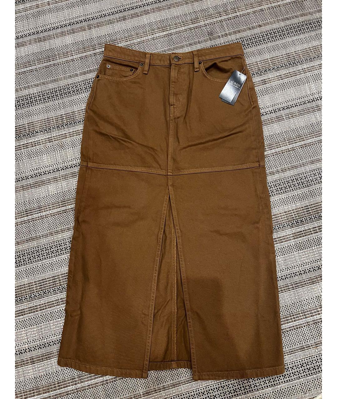 RALPH LAUREN Коричневая деним юбка макси, фото 9