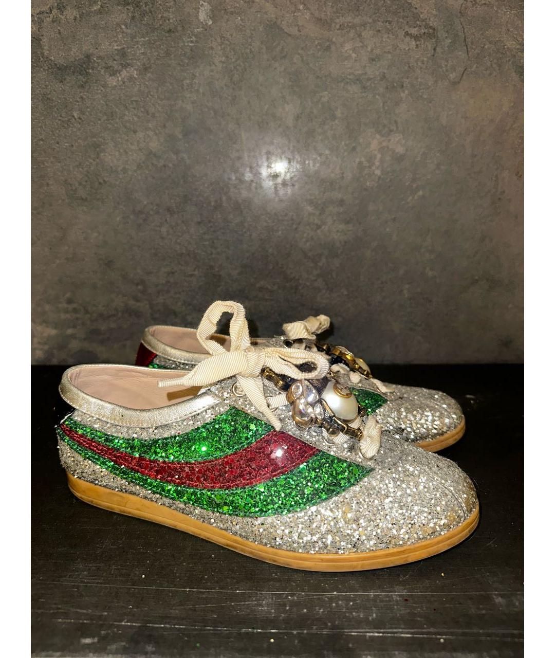GUCCI Серебряные кеды, фото 5