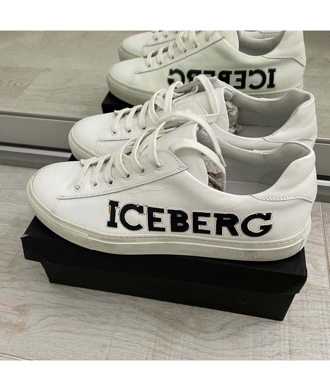 ICEBERG Белые кожаные низкие кроссовки / кеды, фото 7
