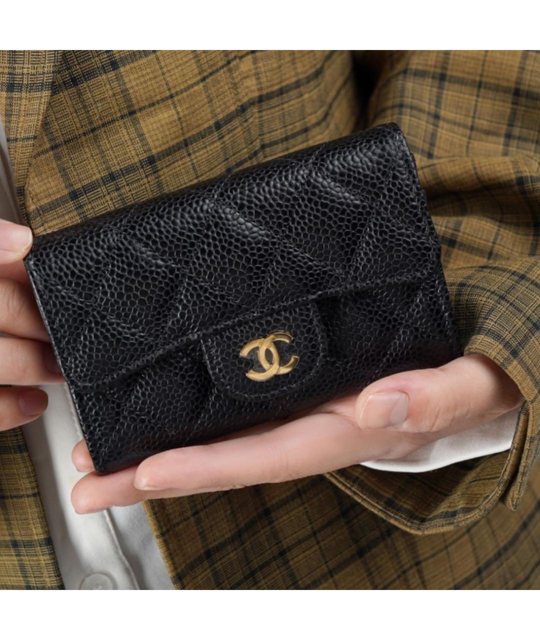 CHANEL Черный кожаный кошелек, фото 4