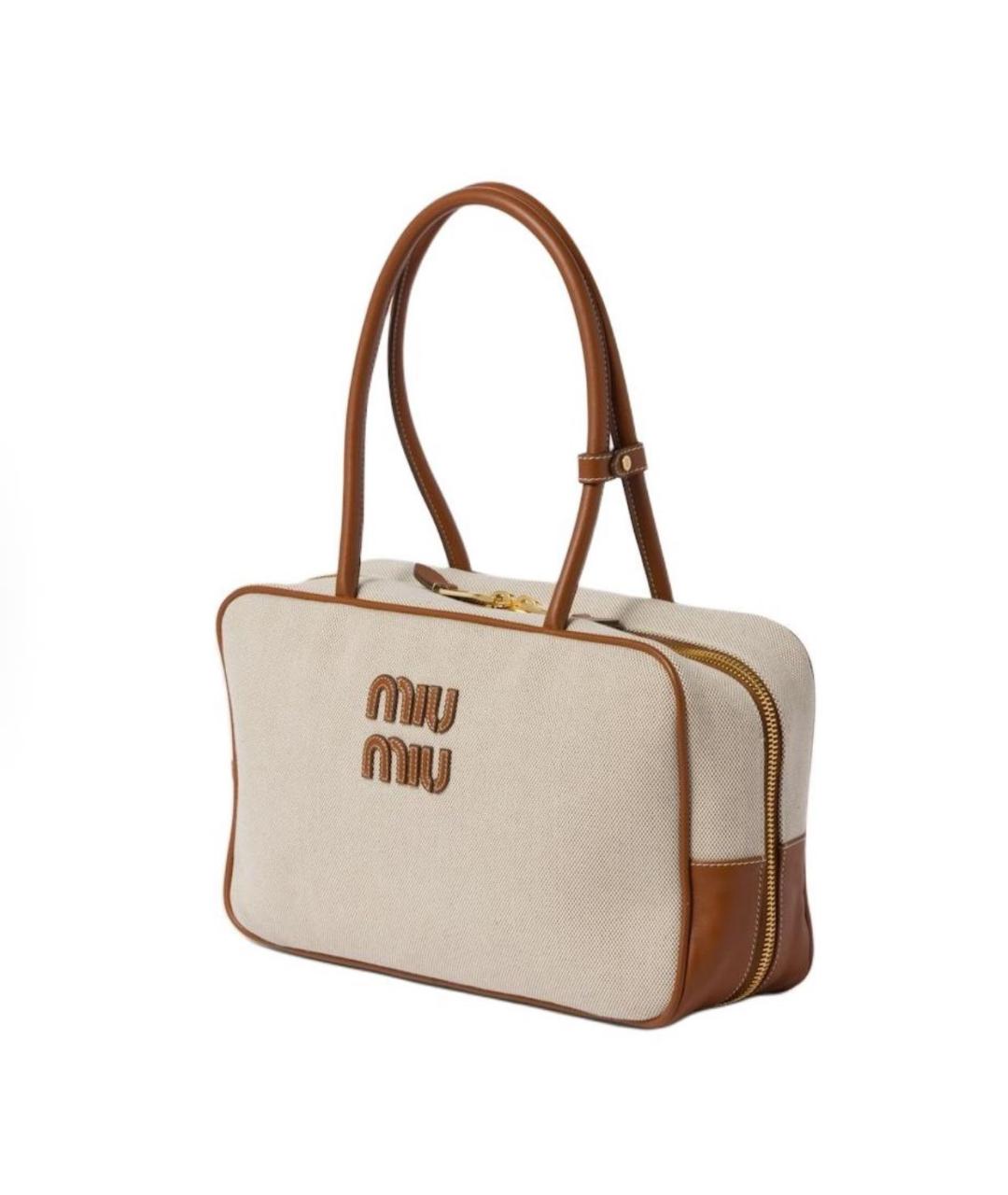 MIU MIU Бежевая тканевая сумка с короткими ручками, фото 2