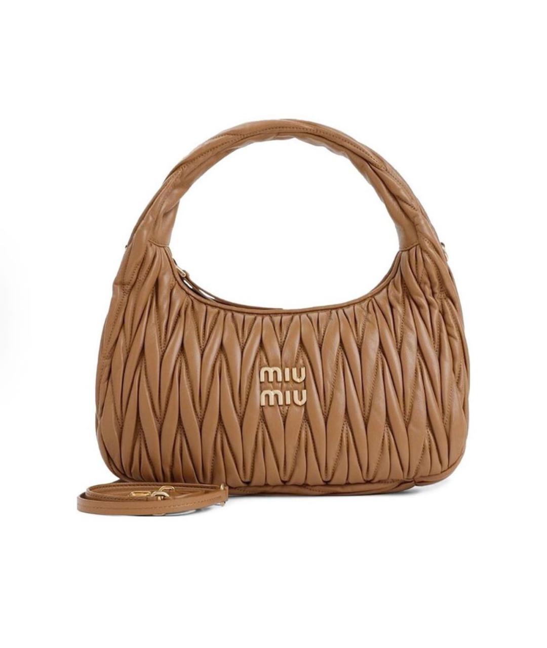 MIU MIU Коричневая кожаная сумка с короткими ручками, фото 4