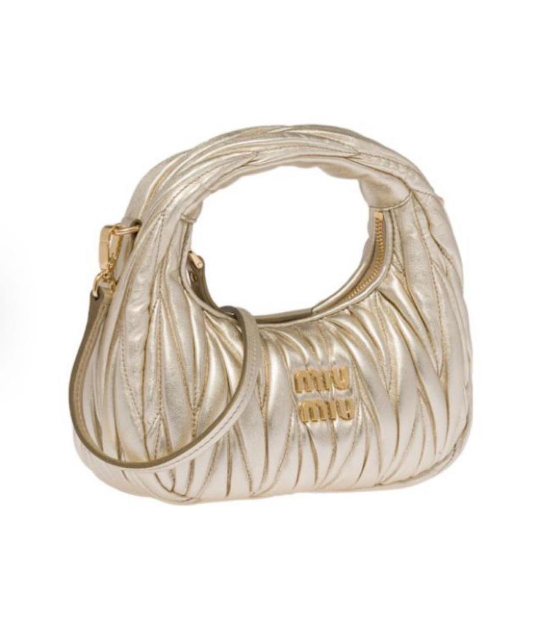 MIU MIU Золотая кожаная сумка с короткими ручками, фото 2