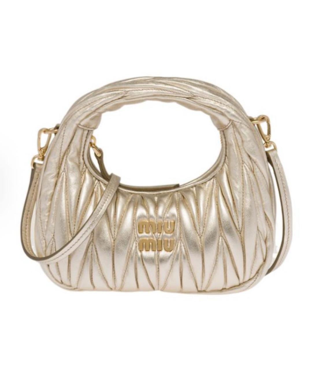 MIU MIU Золотая кожаная сумка с короткими ручками, фото 5