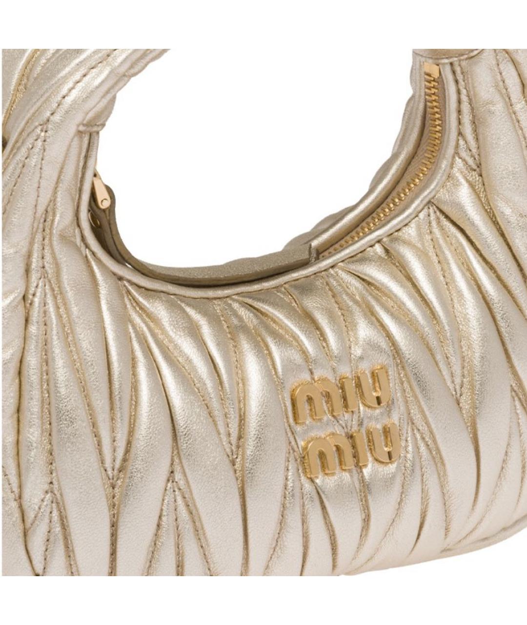MIU MIU Золотая кожаная сумка с короткими ручками, фото 4