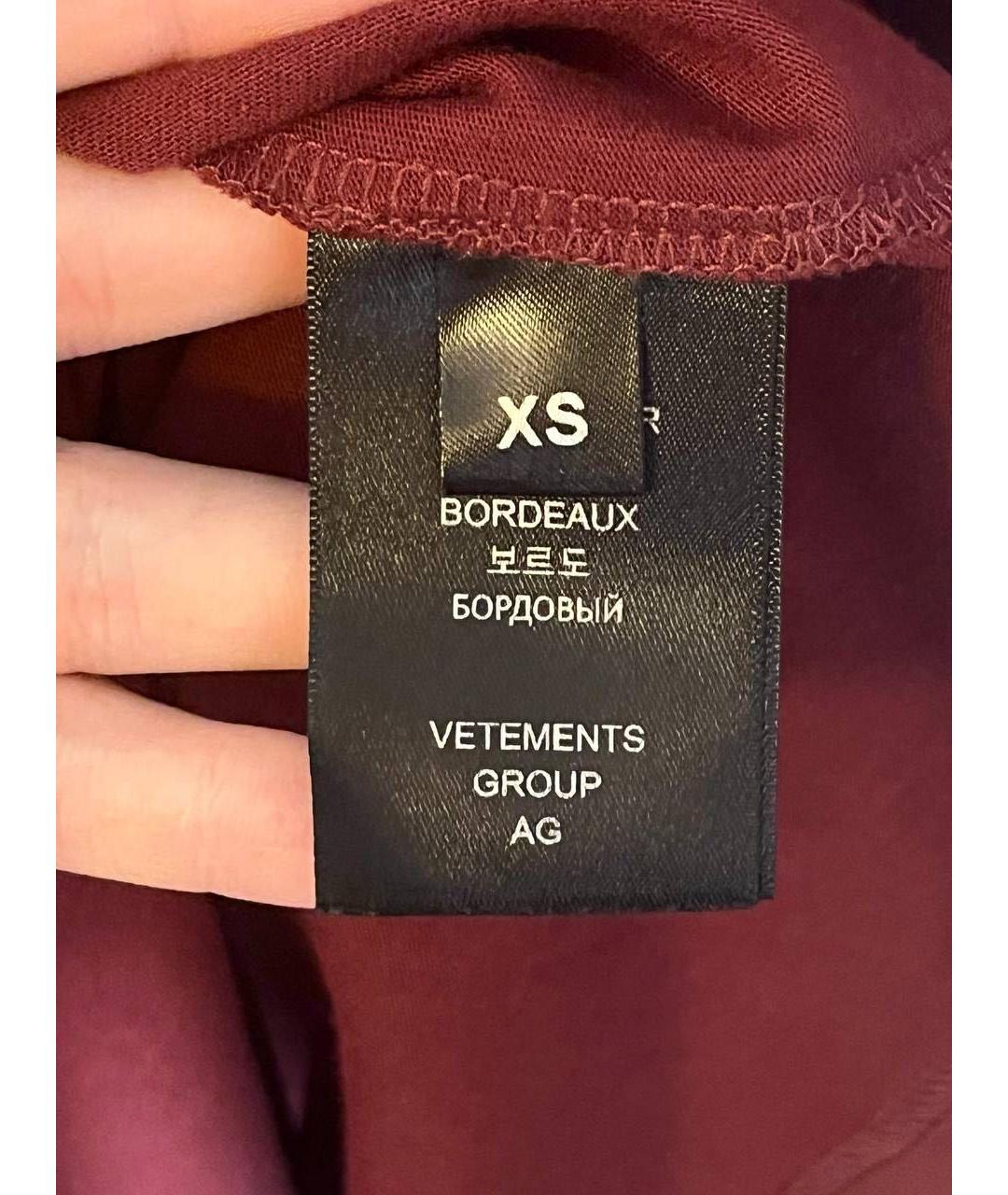 VETEMENTS Бордовая хлопковая футболка, фото 5